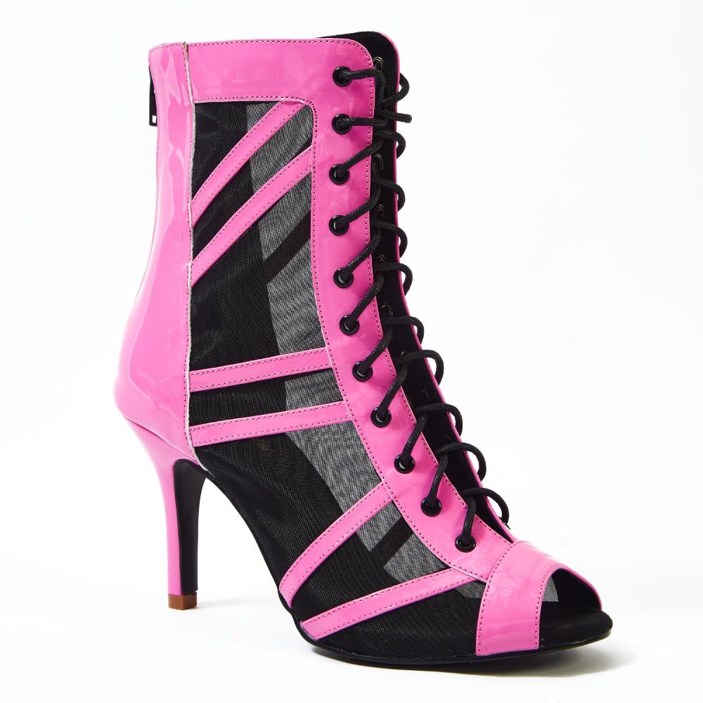 Bouge Moi Dance Shoes pink fishnet Mash Lace Up Booties
