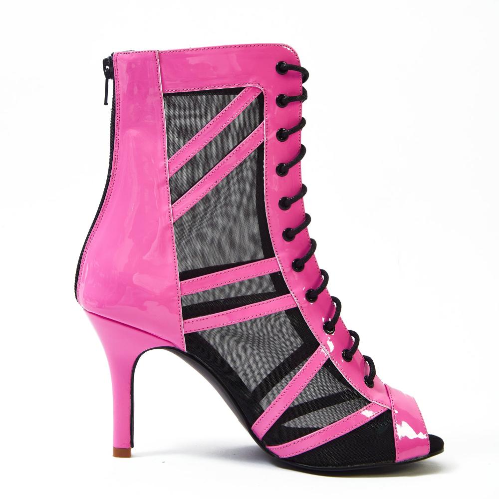 Bouge Moi Dance Shoes pink fishnet Mash Lace Up Booties