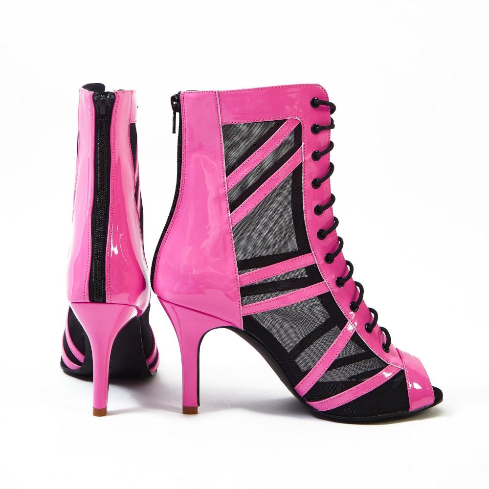 Bouge Moi Dance Shoes pink fishnet Mash Lace Up Booties