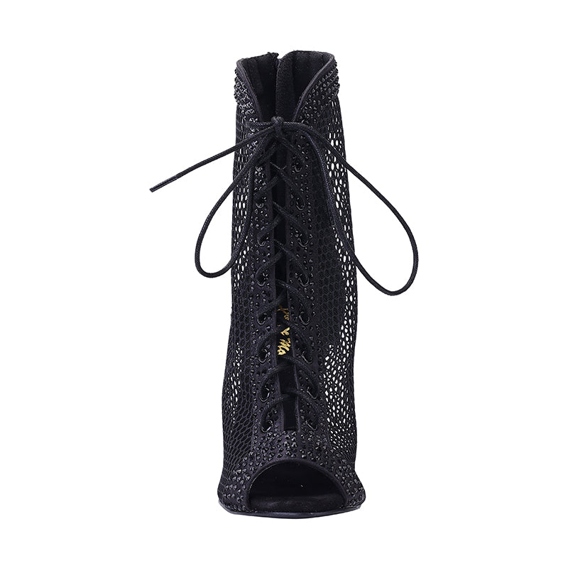 Bouge Moi Dance Shoes Black Fishnet Mash Lace Up Booties