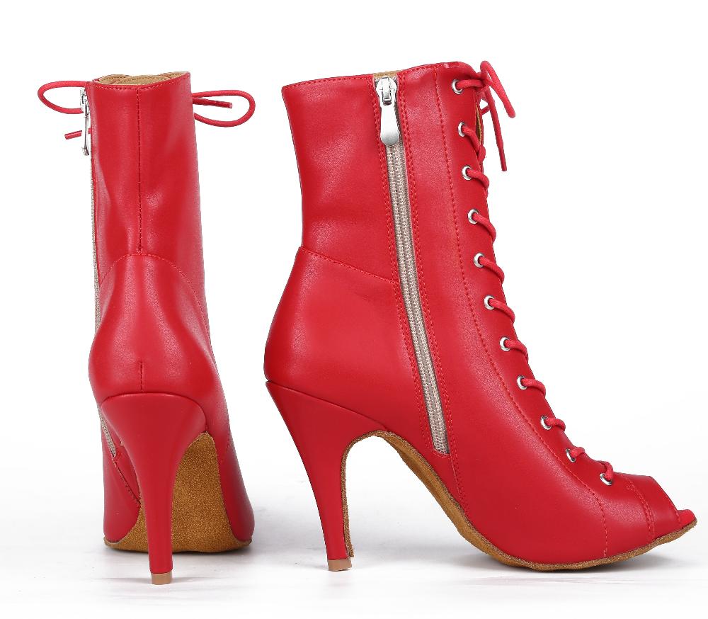 Bouge Moi Red open toe lace up bootie heels dance shoes