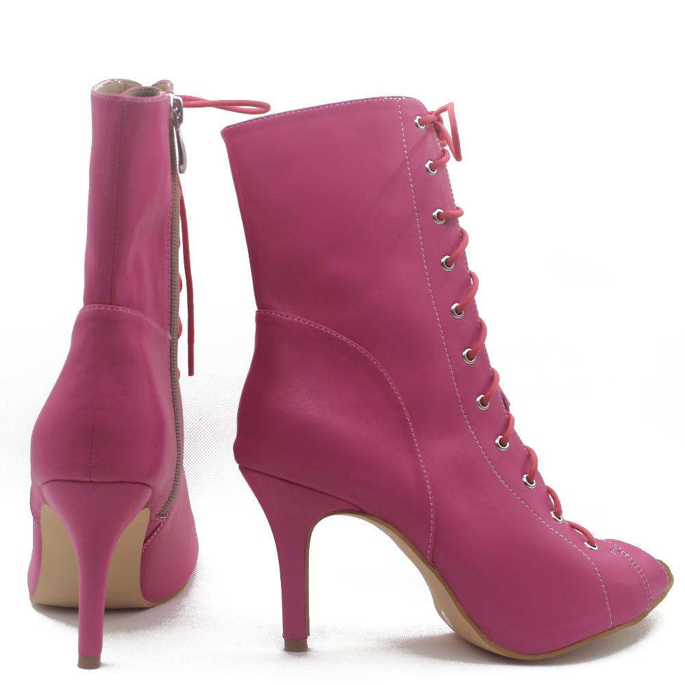 Bouge Moi Valley Girl - Pink Open Toe Lace Up Ankle Bootie