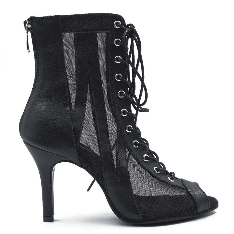 Black Open Toe Lace Up Bootie Stiletto Dance Heels Dance Shoes