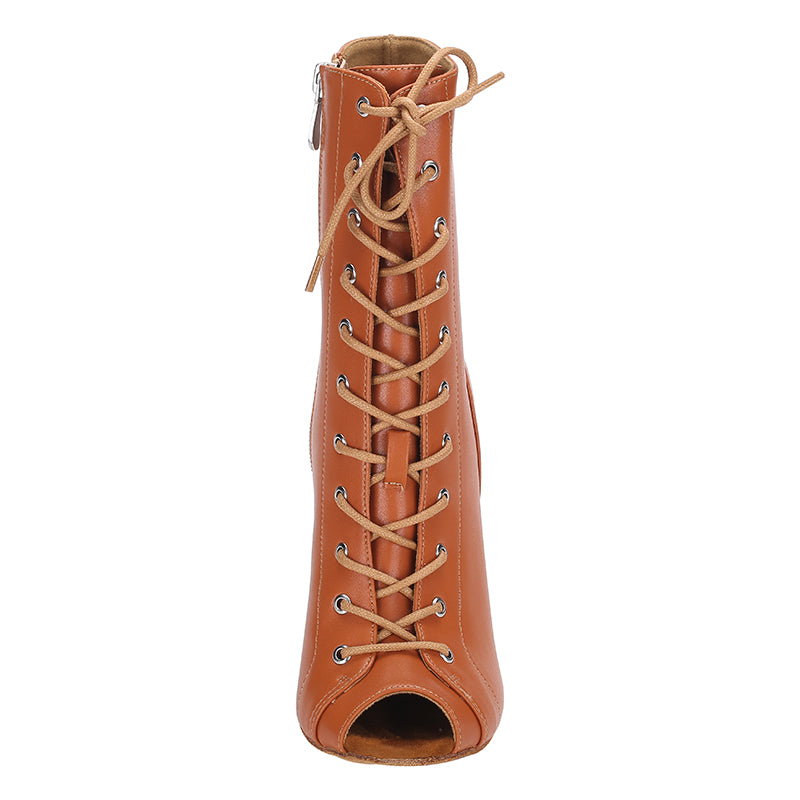 Bouge Moi nude open toe lace up bootie heels dance shoes